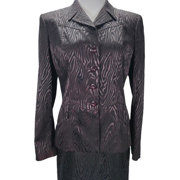 Vth 90s Alberto Makali Moire Skirt Suit Set Size 10 Purple Jacket Mini Pencil - Picture 3 of 12